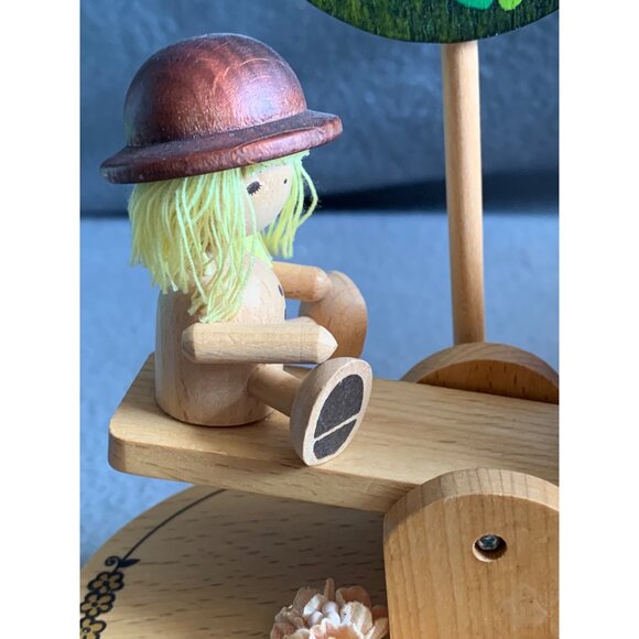 Vintage Schmid Wood Music Box With See-Saw Kids & Tree Works - Picture 10 of 14